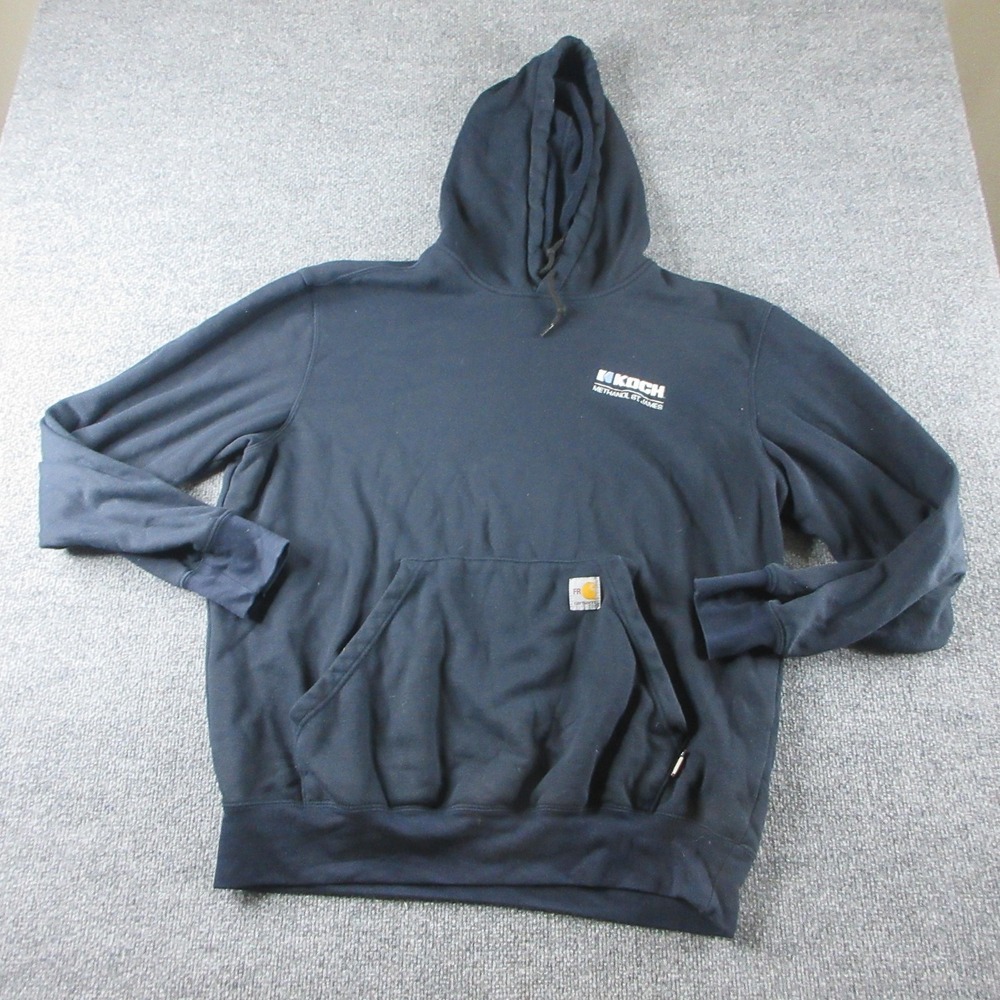 Carhartt FR Hoodie Mens L Blue Fleece Pullover Koch Methanol Workwear Sweatshirt